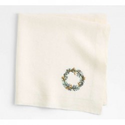 Marin Alba Ivory Embroidered Wreath Linen Dinner Napkin