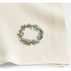 Marin Alba Ivory Embroidered Wreath Linen Dinner Napkin